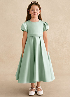 Azazie Princess Flower Girl Dresses Agave A-Line Pleated Matte Satin Dress image5