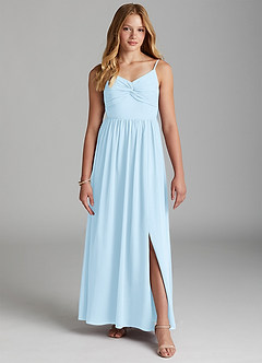Azazie Zeya Junior Sky Blue A-Line Chiffon Dress image3