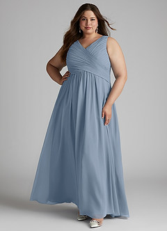 Azazie Flora Bridesmaid Dresses Dusty Blue A-Line Pleated Chiffon Dress image10