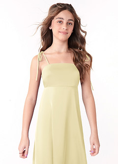 Azazie Violeta Junior Lemon Sorbet A-Line Bow Stretch Satin Dress image4