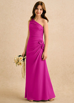 Azazie Sophie Girls Formal Flower Girl Dresses Fuchsia Sheath One Shoulder Chiffon Dress image4