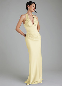 Azazie Torrance Robes de demoiselle d'honneur Robe Sirène en Satin extensible Corset Sorbet Citron image1