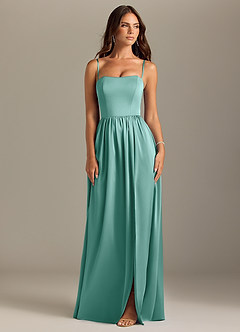 Azazie Calianna Bridesmaid Dresses Aqua A-Line Off the Shoulder Stretch Satin Convertible Dress image8