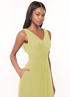 Azazie Karina Bridesmaid Dresses Lemon Sorbet A-Line Pleated Chiffon Dress image5