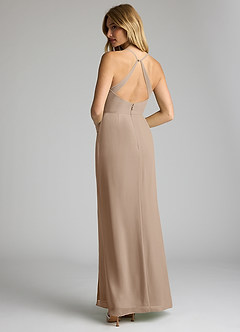 Azazie Becca Bridesmaid Dresses Taupe Sheath V-Neck Chiffon Dress image6
