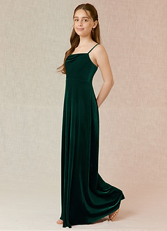 Azazie Solange Junior Emerald A-Line Velvet Dress image3