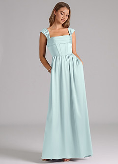 Azazie Hattie Bridesmaid Dresses Mist A-Line Corset Stretch Satin Dress image3