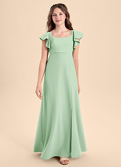 Azazie Bondi Junior Abito A-Line in Crepe Elasticizzato Spacco Laterale Verde Salvia image1