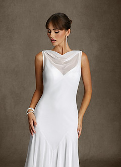 Azazie Angelina Vestidos de novia Vestido Diamante Blanco de Gasa de Corte Sirena image7