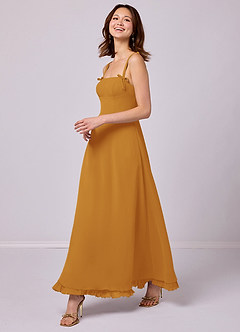 Barbie ♥ Azazie Bridesmaid Dresses Butterscotch A-Line Pleated Chiffon Dress image4