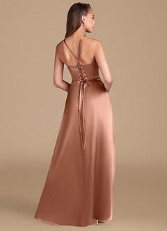 Azazie Maksim Bridesmaid Dresses Bronzer A-Line Metallic Satin Dress image5