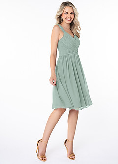 Azazie Angie Bridesmaid Dresses Agave A-Line Corset Chiffon Dress image4