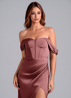 Azazie Asha Bridesmaid Dresses Amethyst Sheath Off the Shoulder Stretch Satin Convertible Dress image5