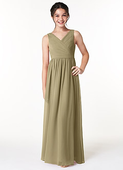 Azazie Sawyer Junior Moss Green A-Line Pleated Chiffon Dress image1