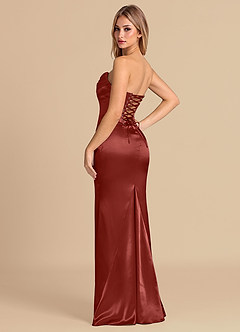 Azazie Sorrel Bridesmaid Dresses Terracotta Mermaid Corset Metallic Satin Convertible Dress image6