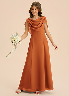 Azazie Lambie Junior Cinnamon A-Line Pleated Chiffon Dress image6