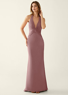 Clio Dusty Rose Satin V-neck Mermaid Prom Dress image5