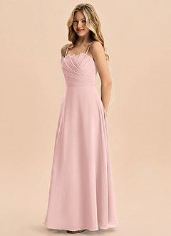 Azazie Rory Junior Powder Pink A-Line Pleated Chiffon Dress image3