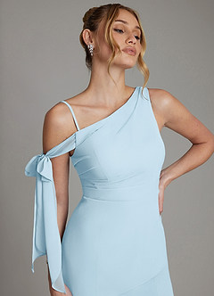 Azazie Aylin Bridesmaid Dresses Sky Blue Sheath Off the Shoulder Chiffon Dress image3