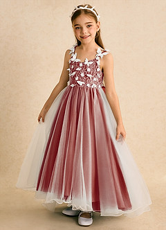 Azazie Darlina Blumenmädchenkleider Ballkleid Spitze Tüll Kleid Elfenbein Terrakotta image9