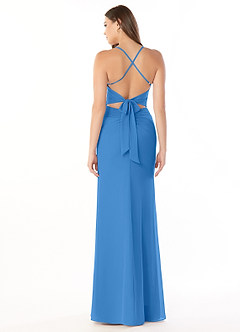 Azazie Aribella Jurken voor bruidsmeisjes Jurk van Chiffon met Kolom Ruches Blauwe Gaai image2