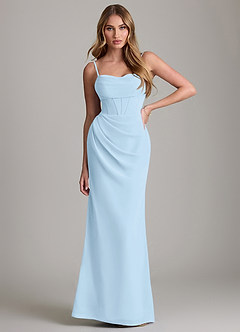 Azazie Mai Bridesmaid Dresses Sky Blue Sheath Pleated Chiffon Dress image1