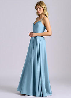 Azazie Truce Bridesmaid Dresses Steel Blue A-Line Stretch Satin Dress image5