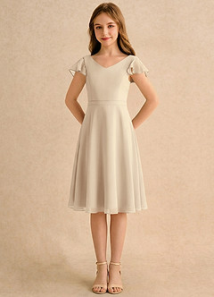 Azazie Narin Girls Formal Blomsterpigekjoler A-Line med ærmer Chiffon Knælængde Kjole image5