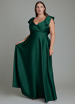 Azazie Leilani Robes de demoiselle d'honneur Robe Trapèze en Satin extensible Drapé émeraude image10