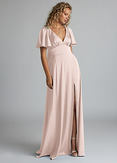 Azazie Kimber Bridesmaid Dresses Blushing Pink A-Line Ruched Stretch Satin Dress image4