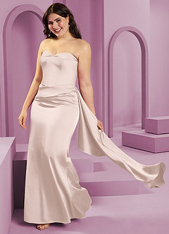 Barbie ♥ Azazie Bridesmaid Dresses Blushing Pink Sheath Strapless Stretch Satin Convertible Dress image13