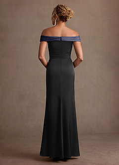 Azazie Constance Mother of the Bride Dresses Black Stormy Mermaid Off the Shoulder Stretch Satin Dress image2