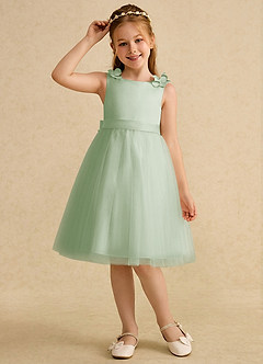 Azazie Lona Jurken voor bloemenmeisjes A-Lijn Jurk van Mat Satijn Boog Stoffige Salie Stoffige Salie image3