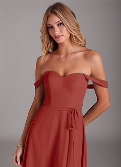 Azazie Aaron Bridesmaid Dresses Terracotta A-Line Off the Shoulder Chiffon Convertible Dress image7