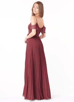 Azazie Lyney Bridesmaid Dresses Merlot A-Line Off the Shoulder Chiffon Dress image4