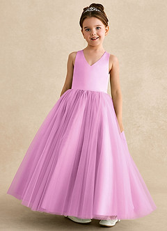 Azazie Peanut Blumenmädchenkleider A-Linie Riemen Tüll Kleid Bonbonrosa image4