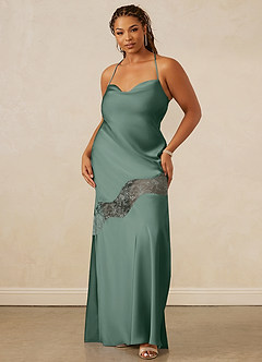 Christian Siriano Bridal for Azazie 1012 Bridesmaid Dresses Eucalyptus Sheath Lace Stretch Satin Dress image10