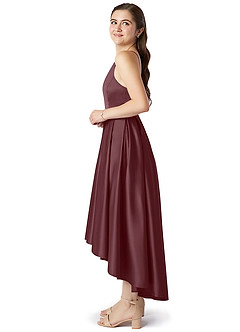 Azazie Jemima Junior A-Linie mit Taschen Stretch-Satin Kleid Sangria image3