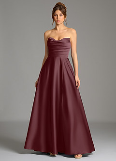 Azazie Ayla Bridesmaid Dresses Sangria A-Line Corset Stretch Satin Dress image3