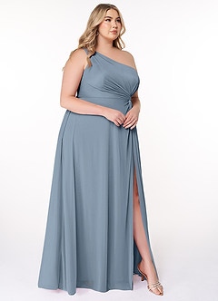 Azazie Brooke Bridesmaid Dresses Dusty Blue A-Line One Shoulder Mesh Dress image9