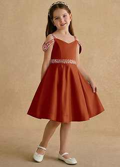 Azazie Judi Flower Girl Dresses Paprika A-Line Matte Satin Dress image4