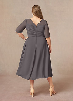 Azazie Naomi Kleider für die Brautmutter A-Linie Bootshals Gefaltet Chiffon Kleid Stahlgrau image11