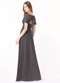 Azazie Kimber Bridesmaid Dresses Steel Grey A-Line Flounce Sleeve Chiffon Dress image4