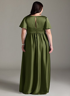 Azazie Verna Maternity Bridesmaid Dresses A-Line Ruched Stretch Satin Floor-Length Dress image11
