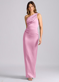 Azazie Akilah Bridesmaid Dresses Candy Pink Mermaid One Shoulder Stretch Satin Dress image7