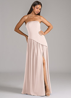 Azazie Adeline Robes de demoiselle d'honneur Robe Trapèze Convertible en Satin extensible Sans bretelle Rose Pâle image4