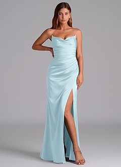 Azazie Claudelle Vestidos de madrinha de casamento Vestido Nuvem Azul de Cetim elástico de sereia com Sem alças image5