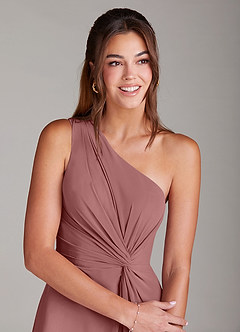 Azazie Brooke Abiti da Damigella Abito A-Line in Chiffon Monospalla Rosa Del Deserto image4