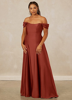 Christian Siriano Bridal for Azazie 1002 Brautjungfernkleider Wandelbar A-Linie Schulterfrei Stretch-Satin Kleid Terrakotta image11