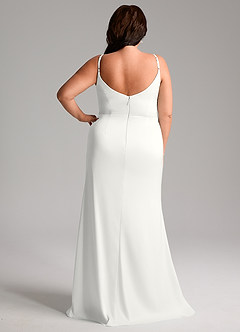Azazie Deandra Vestidos de damas de honor Vestido Blanco de Satén Elástico de Corte Sirena con Plisado image8